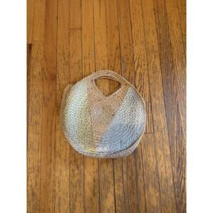 Shiraleah Top Handle Bag Womens Small Beige Jute Colorblock Metallic Round Purse